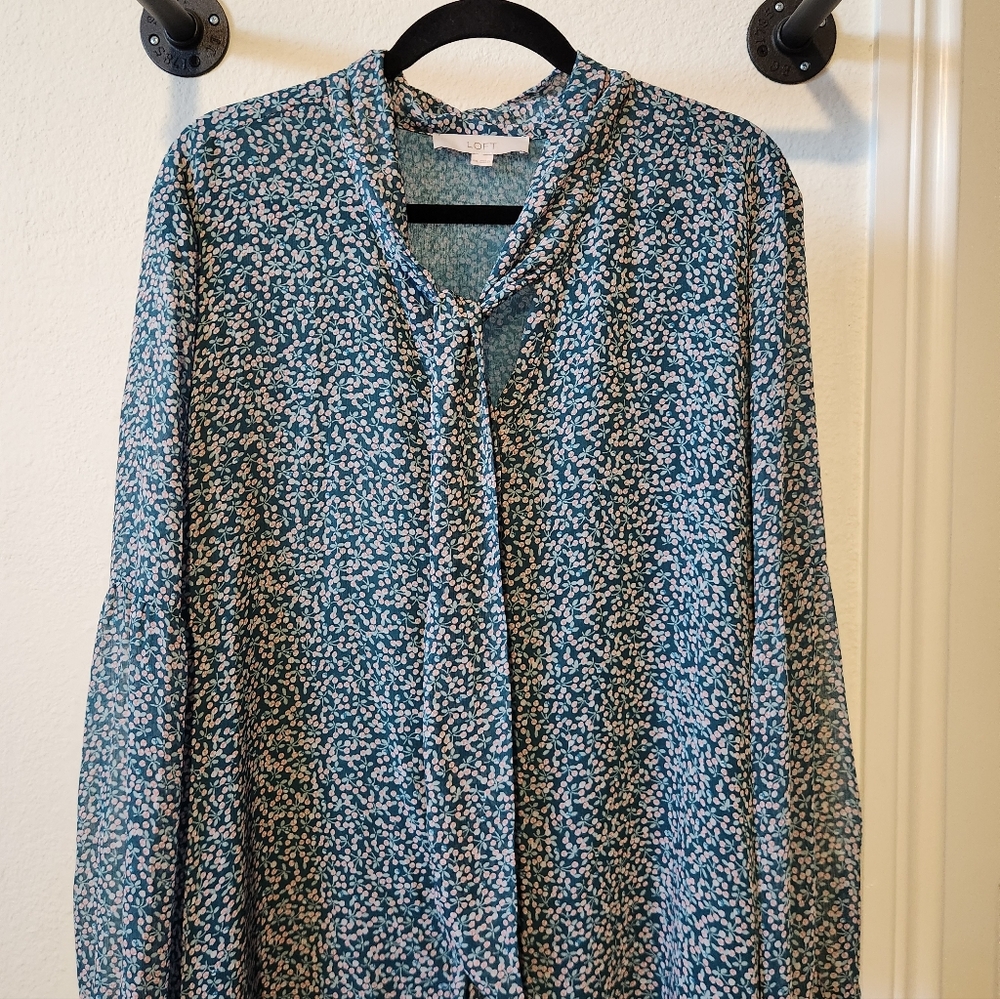 LOFT Teal and Pink Floral Blouse